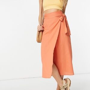 Women’s Midi Wrap Skirt in Coral asos